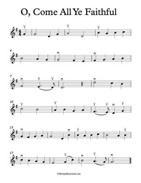 Free Violin Sheet Music – O Come All Ye Faithful – Michael Kravchuk