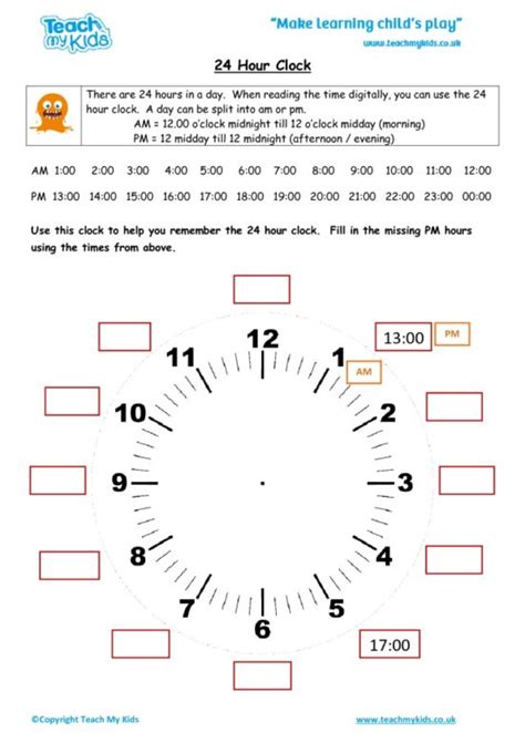 24 Hour Clock In French Worksheet