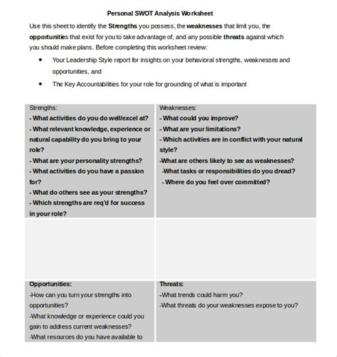 Personal SWOT Analysis Template - 13+ Free Word, Excel, PDF Documents ...