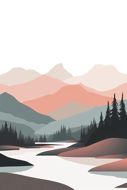 Premium AI Image | A poster for a mountain landscape with a river and ...