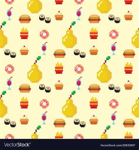 Pixel art food computer design seamless pattern Vector Image