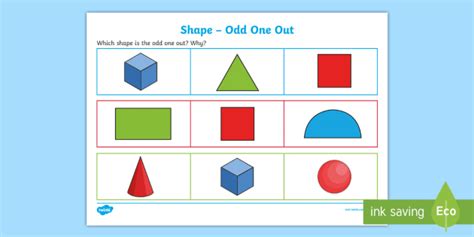 Shape Odd One Out Worksheet / Worksheet (teacher made)