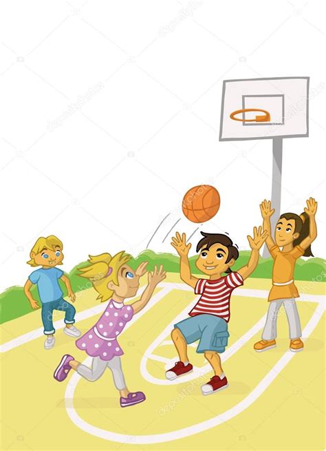 CHILDREN PLAYING BASKETBALL — Stock Vector © Merikey #119209410