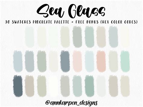 Sea Glass Procreate Palette, 30 HEX Color Codes, Instant Digital Download, iPad Pro Art ...