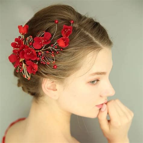 Fashion Style Red Flower Headpiece Wedding Hair Accessories Bride Hair Ornament Women Headpiece ...