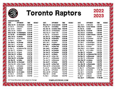 Printable 2022-2023 Toronto Raptors Schedule