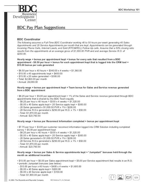 Bdc pay plans examples