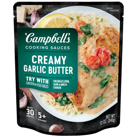 Campbell's Cooking Sauces, Creamy Garlic Butter Sauce, 12 Oz Pouch ...