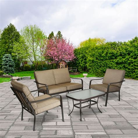 Mainstays Stanton 4-Piece Patio Furniture Conversation Set, Beige, Metal - Walmart.com - Walmart.com