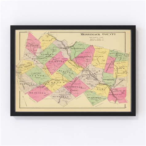 Vintage Map of Merrimack County New Hampshire, 1892 by Ted's Vintage Art