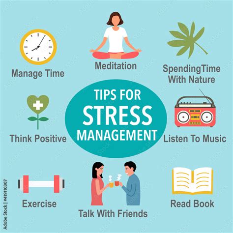 Tips for stress management with useful advices infographic concept vector illustration. Stress ...