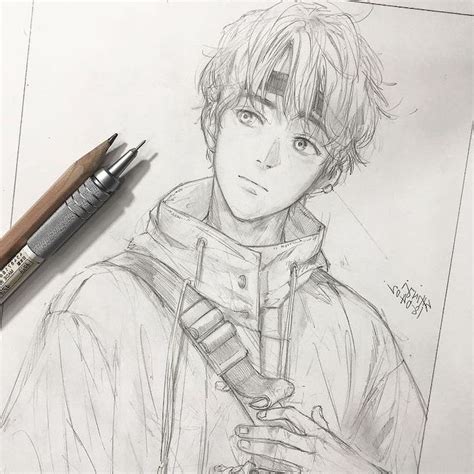 How To Draw Anime Characters Pencil Sketch Black And White Anime Boy ...