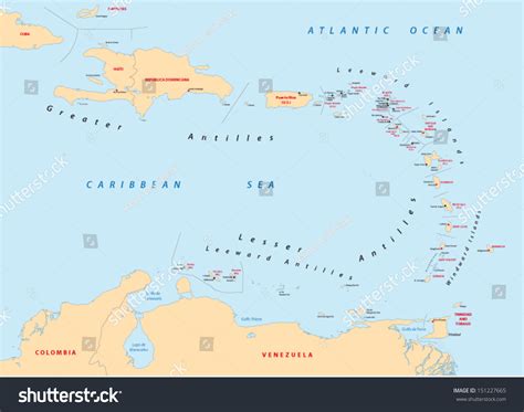 Lesser Antilles Map Stock Vector Illustration 151227665 : Shutterstock