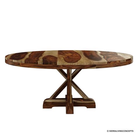 Bedford Rustic Solid Wood 72" X Pedestal Round Dining Table