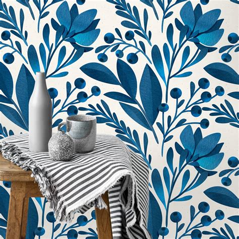 Blue Floral Wallpaper Tropical Wallpaper Peel and Stick - Etsy