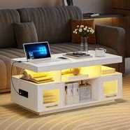 Hironpal LED Coffee Table,Modern High Gloss Coffee Table w/ 16 Colors Led Light,Rectangle Center ...