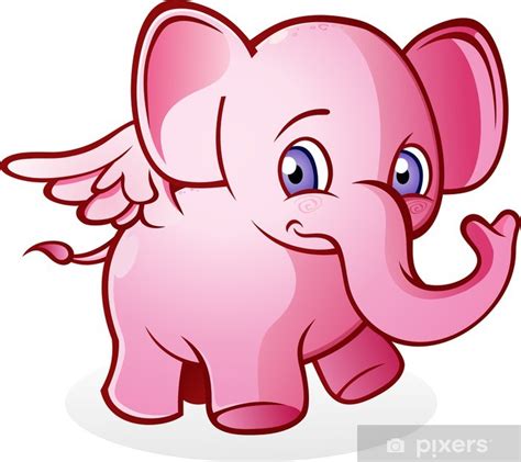 Sticker Flying Pink Elephant Cartoon Character - PIXERS.HK