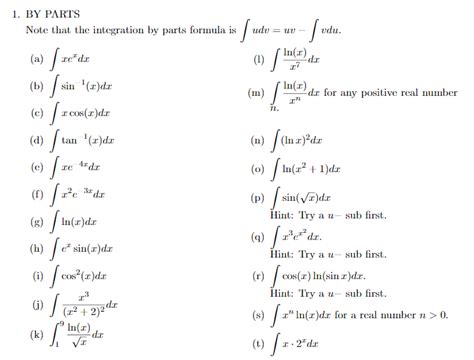 Solved 1. BY PARTS Note that the integration by parts | Chegg.com