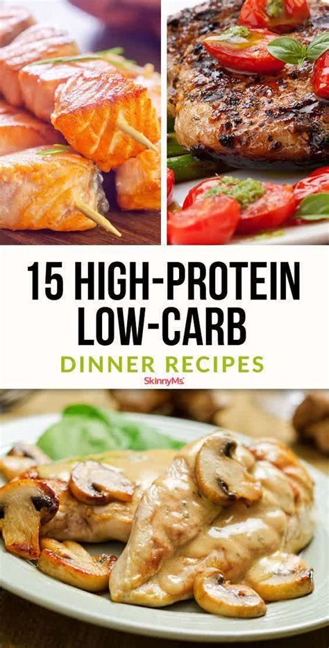 the cover of 15 high - protein low - carb dinner recipes, including ...