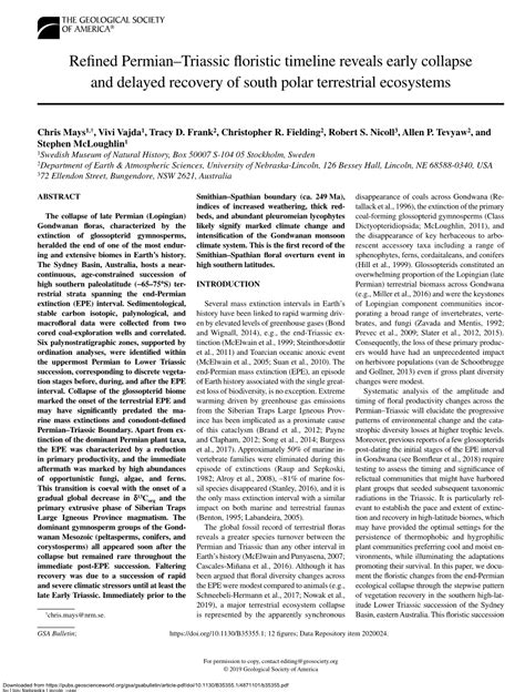 Refined Permian–Triassic Floristic Timeline Reveals Early Collapse And - DocsLib