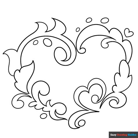 Fancy Heart Coloring Page | Easy Drawing Guides