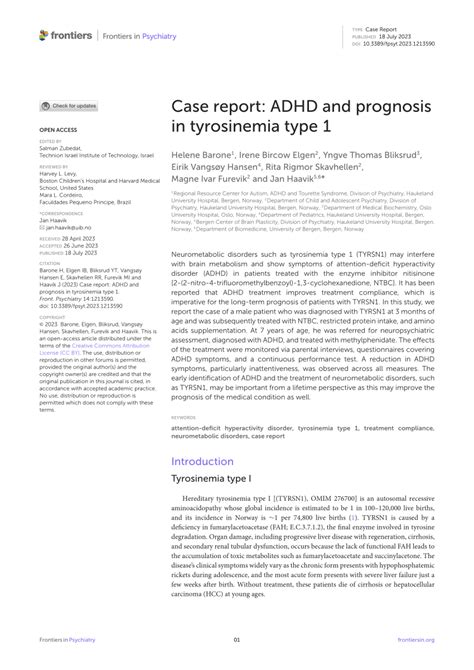 (PDF) Case report: ADHD and prognosis in tyrosinemia type 1