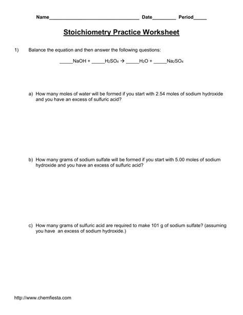 Stoichiometry Practice Worksheet