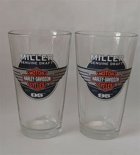 Harley-Davidson Miller Genuine Draft 95th Anniversary Beer Pint Glass - set of 2 | Pint glass ...