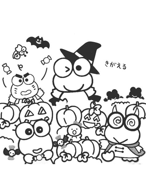 Spooky Halloween Coloring Page with Sanrio's Keroppi