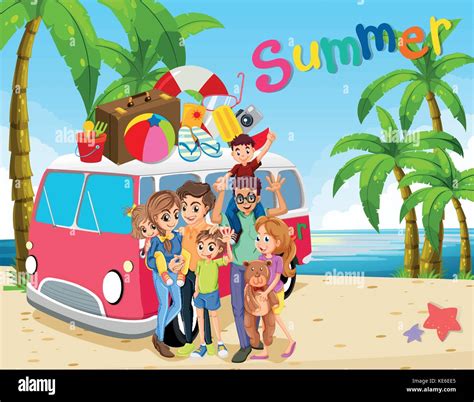 Family trip on the beach illustration Stock Vector Image & Art - Alamy