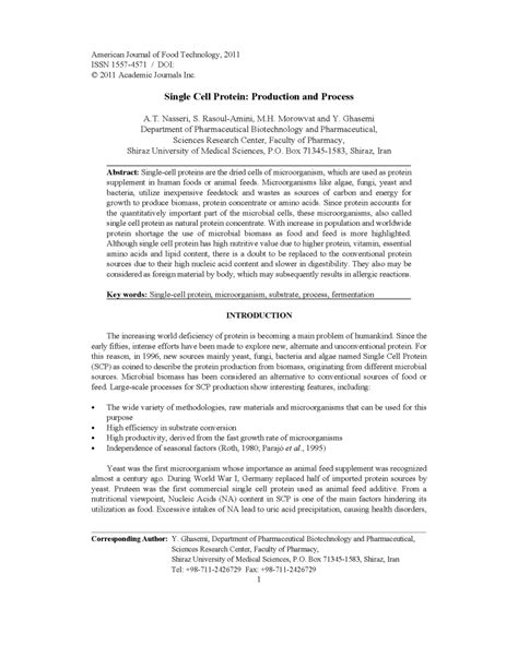 (PDF) Single Cell Protein: Production and Process