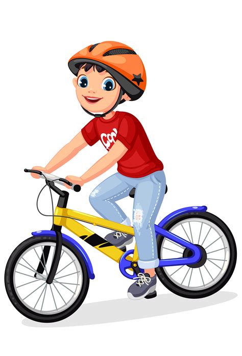 Happy little boy in helmet riding bicycle 1307844 Vector Art at Vecteezy