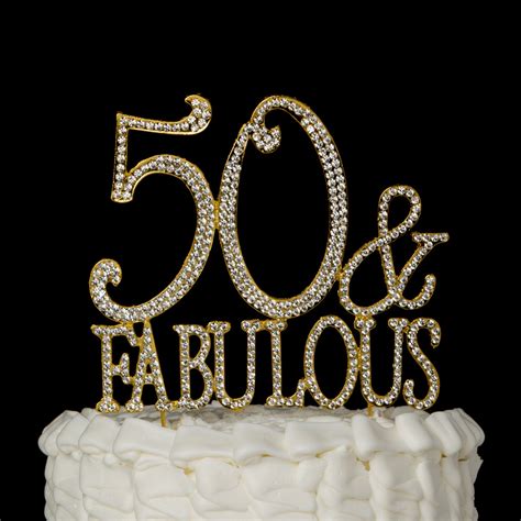 50 & Fabulous Cake Topper for 50th Birthday Gold Rhinestone