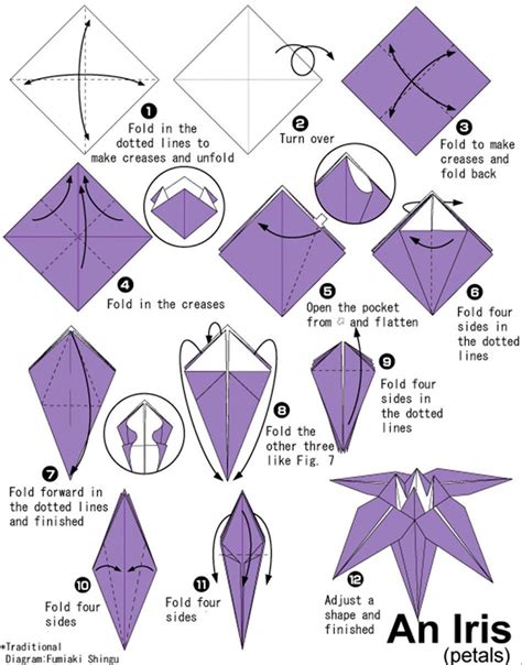 Iris origami instructions | Origami lily, Origami design, Origami diagrams