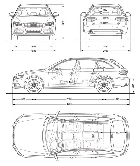 Audi A4 Avant blueprint dimensions - Car Body Design