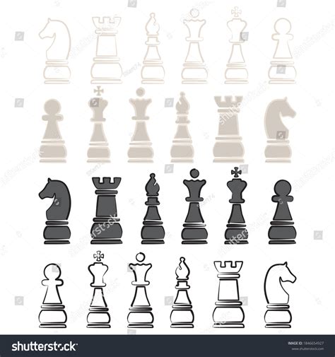 Chess Pieces Vector Outline Illustration Editable Stock Vector (Royalty Free) 1846654927 ...