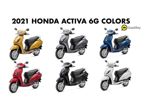 2021 Honda Activa 6G Colors - Blue, Red, Yellow, White, Grey, Black - GaadiKey