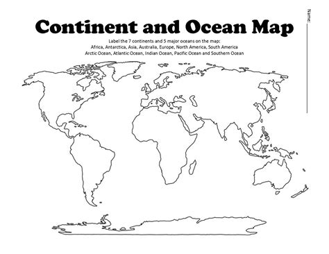 World Map With Continents And Oceans Printable