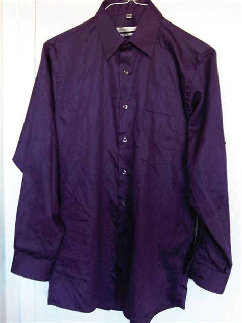 Geoffrey Beene Mens Dark Purple Regular Fit Luxury Dress Shirt 15 32/33 ...