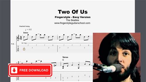 TWO OF US - EASY Fingerstyle Guitar Tab - THE BEATLES - LET IT BE - YouTube