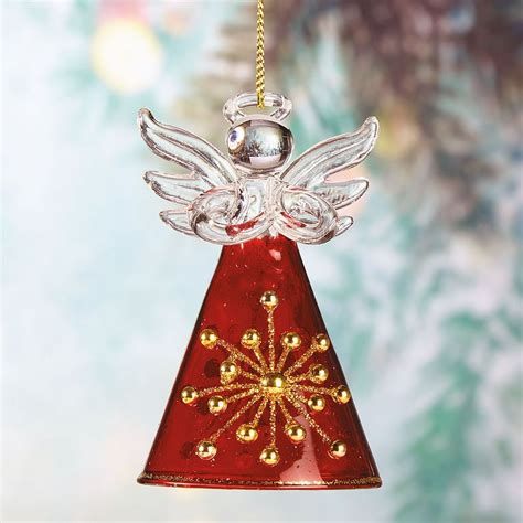 Red and Gold Glass Angel Christmas Ornament - 3"H Holiday Ornment with ...