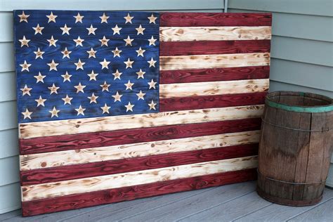 Large Wooden American Flag Carved Wooden Scorched Flag | Etsy