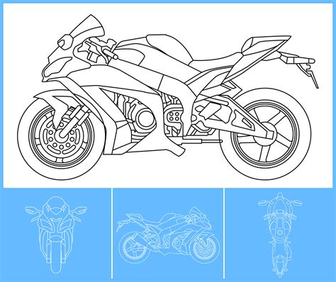 Speed motorcycle template. Transportation outline stroke template. Blue print layout. Fit for ...