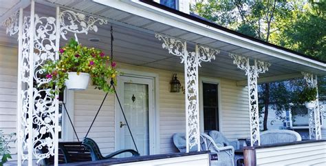 White Floral Ornamental Iron Porch Columns - Great Lakes Metal Fabrication