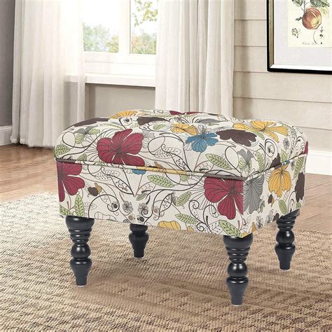 Adeco Ottoman Stool Tufted Foot Rest Fabric Floral Vanity Stool Multi ...