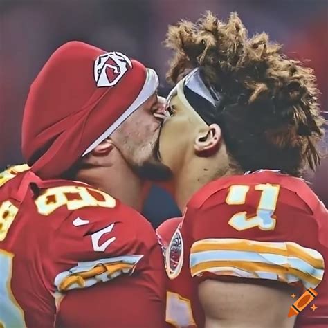 Patrick mahomes and travis kelce celebrating a touchdown on Craiyon