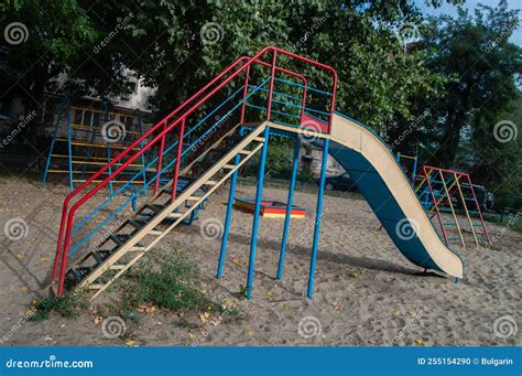 Metal children`s slide stock photo. Image of metal, children - 255154290