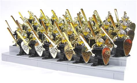 an gold Lego swords-men army ready for battle Lego Custom Minifigures, Lego Minifigs, Legos ...