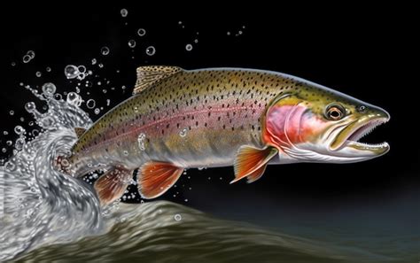 Premium Photo | A rainbow trout jumping out of the water