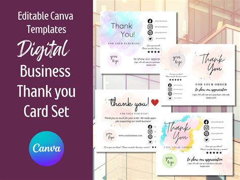 Thank You Postcard Templates 4 Cards to Customize for Your - Etsy